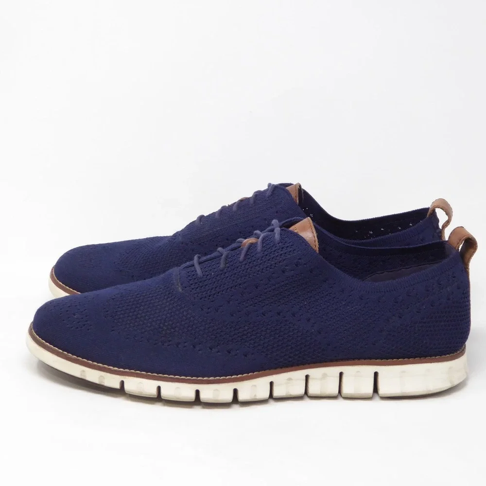 Cole Haan Mens Zerogrand Stitchlite Wingtip Oxford Shoes Navy Blue Knit Size 15